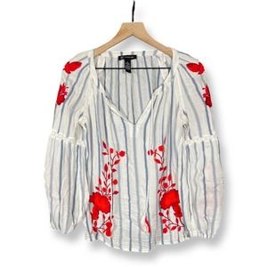 INC International Concepts womens size S Red floral embroidered peasant blouse